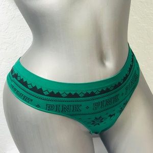 VS-PINK Green Logo Fair Isle Thong